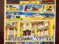 A close-up view of the middle painting in the group of three paintings, in the middle of the left wall of the sanctuary.