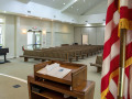 A view of the sanctuary, looking from the right, front corner of the bimah toward the back, left corner of the sanctuary.