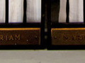 A close-up view of the inscription on the bottom of the doors of the ark.