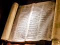 A close-up view of the Zbraslav Holocaust Torah.